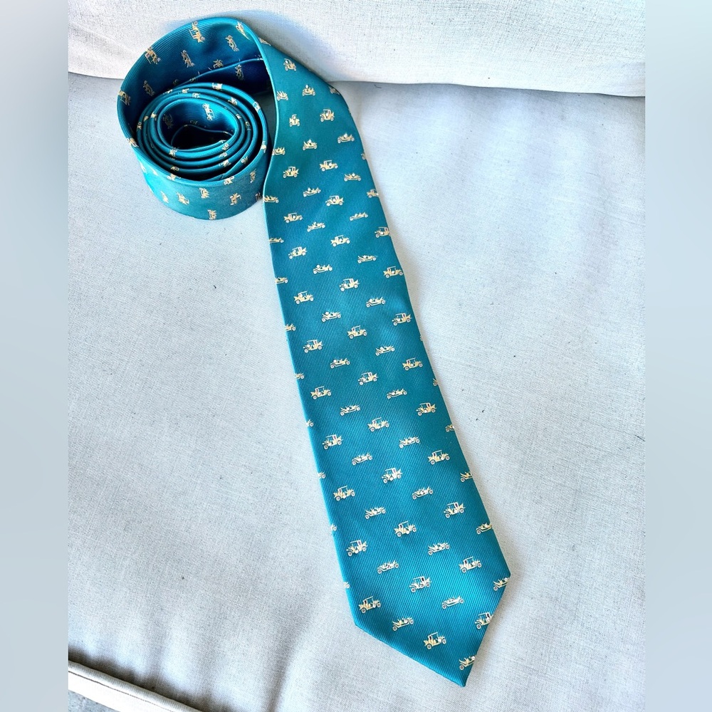 Guy Laroche green tie w/gold vintage cars and rhinestones. Gorgeous tie!
